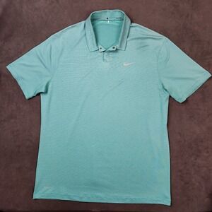 Nike Tiger Woods Dri-FIT Polo Shirt Mens Large Teal Striped Golf Performance